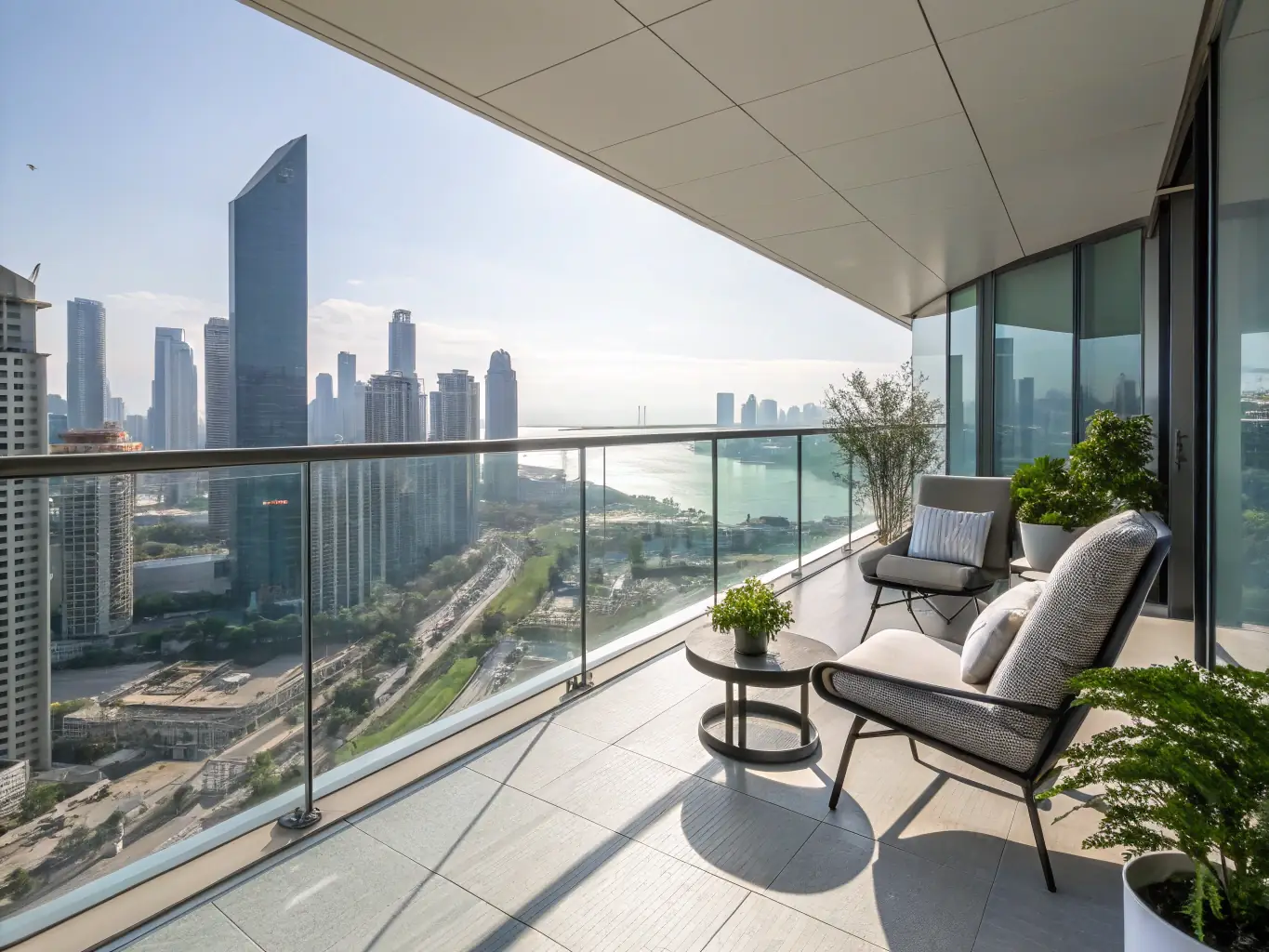 A photograph of a sleek, modern balcony featuring Fer.Met snc's custom-designed stainless steel railings, highlighting the clean lines and durability of the metalwork.